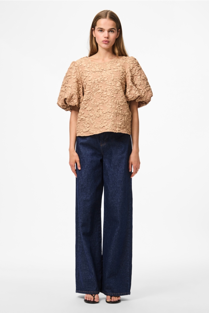 PCGRETCHEN SS O-NECK TOP WVN D2D PP 17163266 TAWNY BROWN